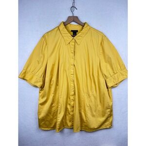 Lane Bryant‎ Button Down Shirt Womens 26 28 Short Sleeve Plus Size Yellow